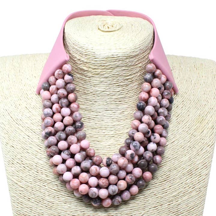 anbfashion - Wholesale Beaded/pearl necklace - FAUX LEATHER REALSTONE LAYERED BEAD CHUNKY NECKLACE5