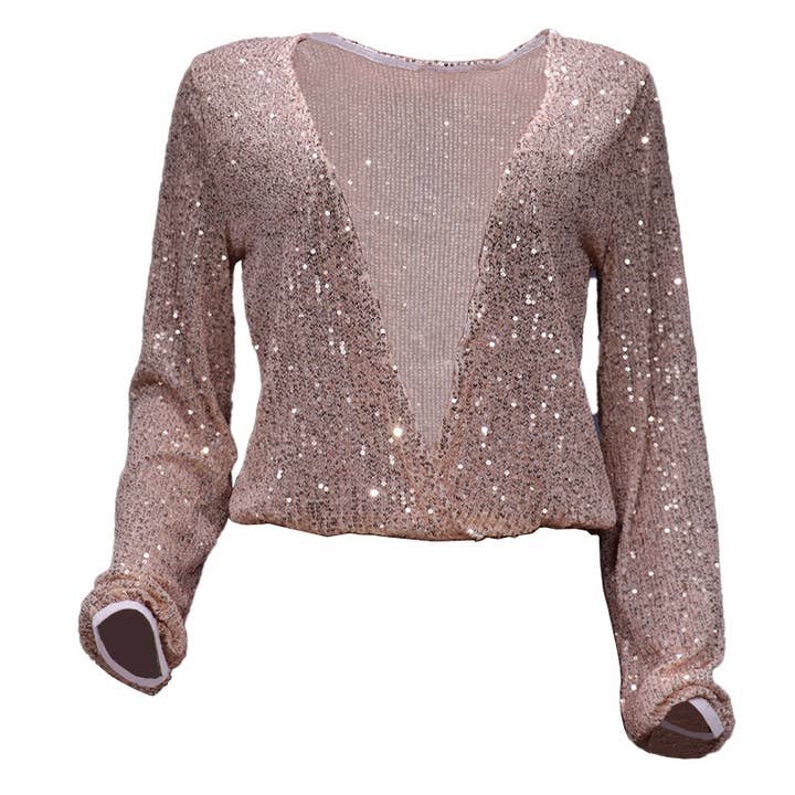 HIDDENBRAND - Wholesale Blouse - Women's - Trendy Beaded Sexy Balloon Sleeve Top