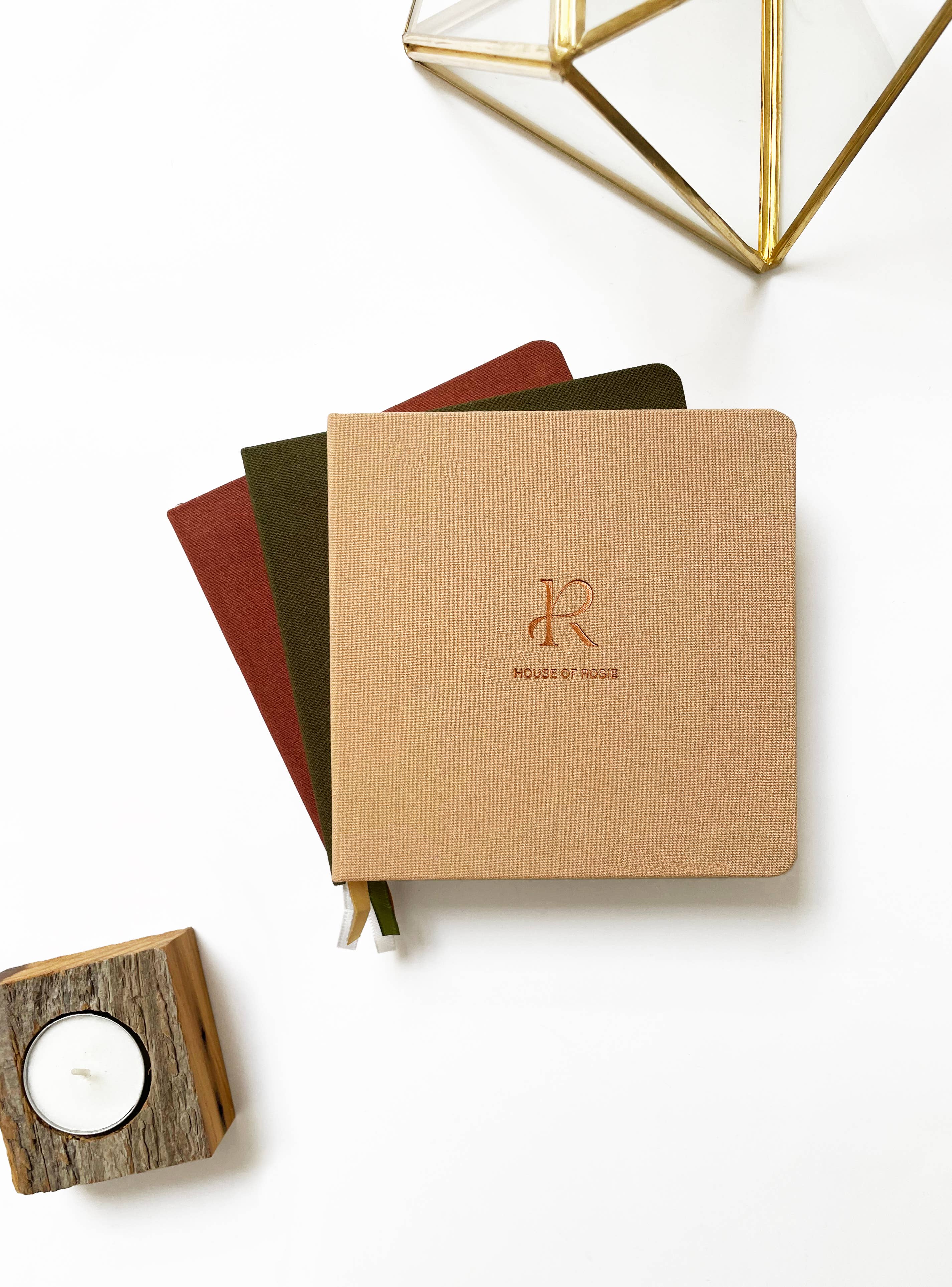 Studio Portmanteau – wholesale Notebook – Custom Logo Foil Embossed Square Linen Notebook, Earth Tones1