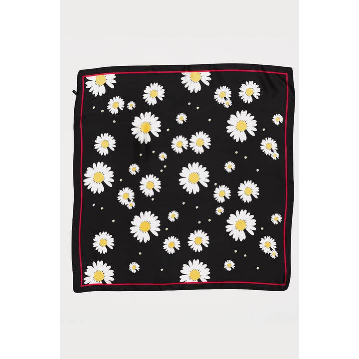 Hana - Wholesale Bandana - Women's - Floral Print with Square Outline Silky Bandana