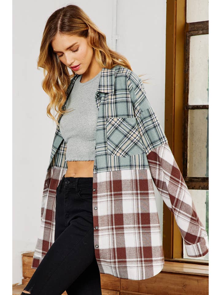 FSL Apparel - Wholesale Button Down Shirt - Women's - IJ1059 - MIXED PLAID BUTTON DOWN OVERSIZED SHIRT10