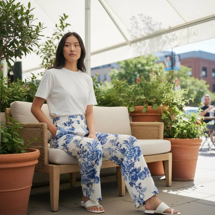 Ida Louise - Wholesale Pants - Women's - Carina Floral Print Elastic Waistband Pants with Pockets1