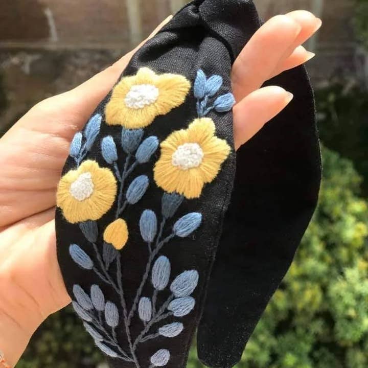 Quince Fables - Wholesale Fashion Headband - Women's - Floral Embroidered Linen Knot Turban, Collection Sofia ✅8