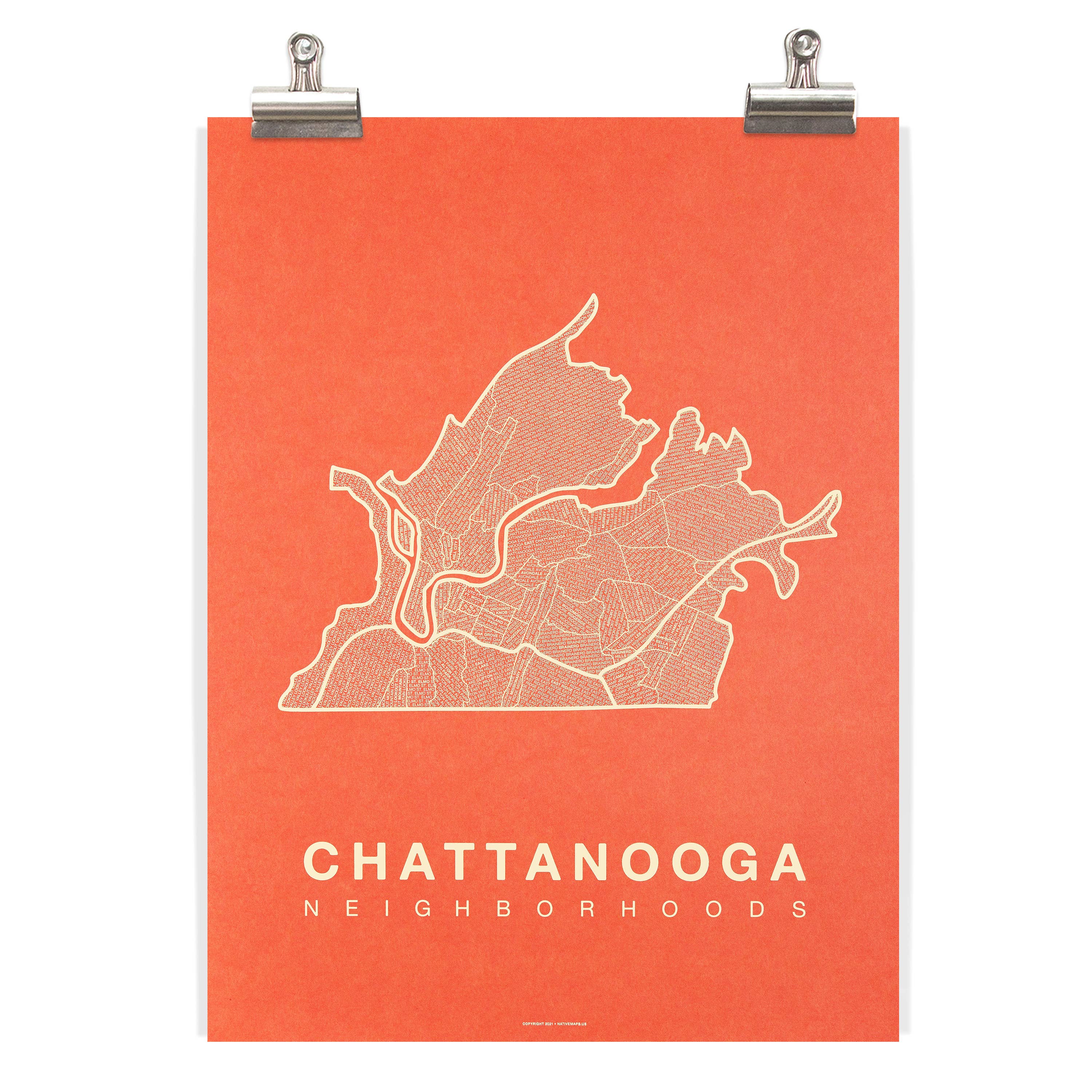 Native Maps - Wholesale Poster - Poster met stadsplattegrond van de wijk Chattanooga, TN4