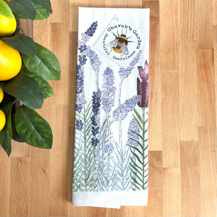 Chavah's Garden – Chavah's Garden – Großhandel Geschirrtücher – Mehlsack-Geschirrtücher, Lavendel, Gartenmotiv