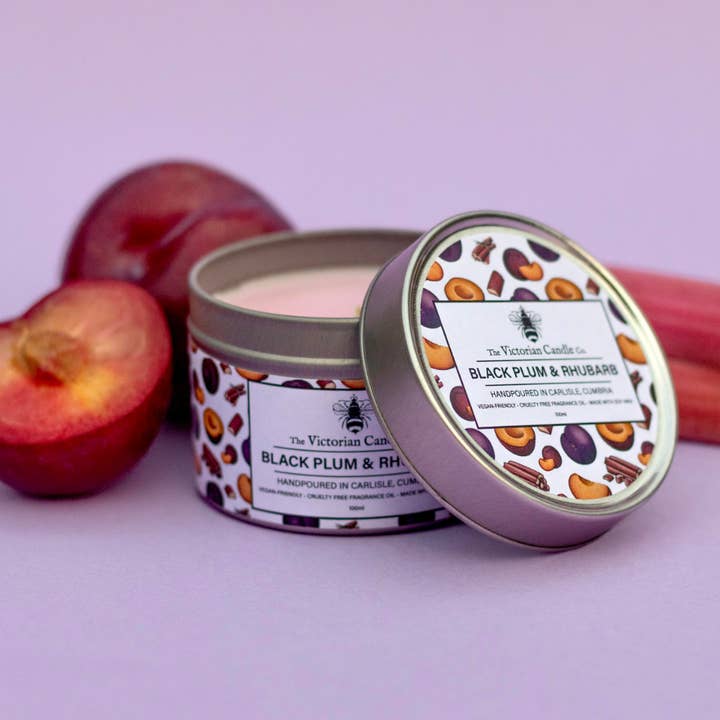 Black Plum & Rhubarb - Scented Candle - 100ml Tin for wholesale by The Victorian Candle Co.