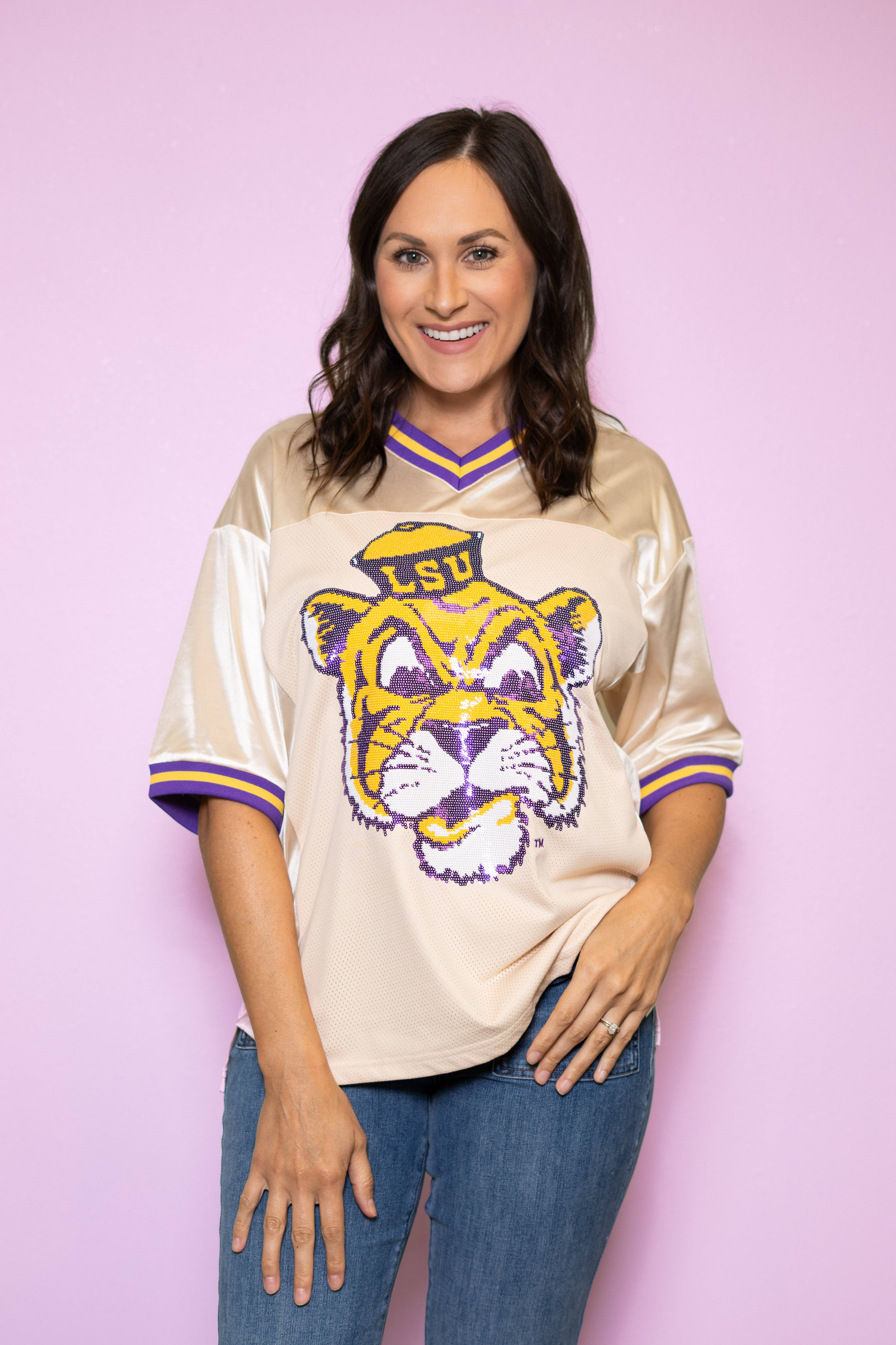 BOMB DESIGNS - Wholesale Team Sports Jersey - Women's - LSU Vintage Geaux Mike (Licensed) | Sequin Design Jersey4