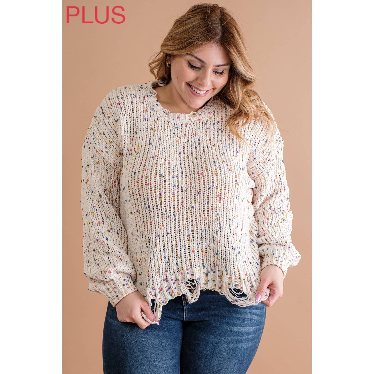 Sweet Generis – Engroshandel Pullover - Dame – PLUS CHENILLE POPCORN PLETTER NØDLIDENDE CROP SWEATER0