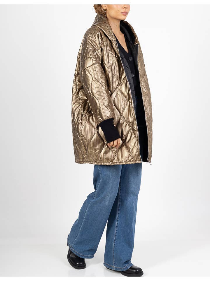 Happy look - Venta al por mayor Plumífero - Mujer - Plumífero extragrande con estampado y efecto metalizados
