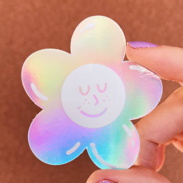 Holographic Flower Sticker for wholesale by Forage and Roam Design Co., LLC