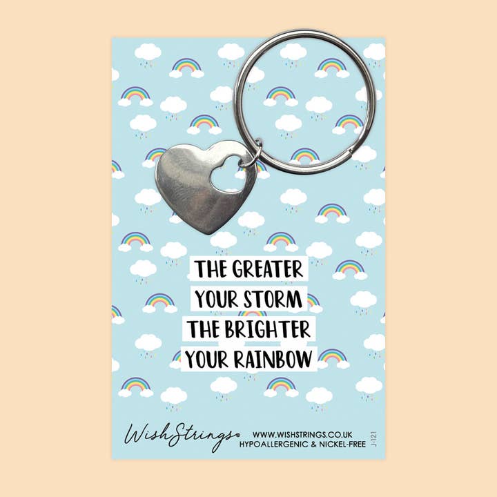 GREATER YOUR STORM - Heart Keyring - J121A for wholesale by WishStrings