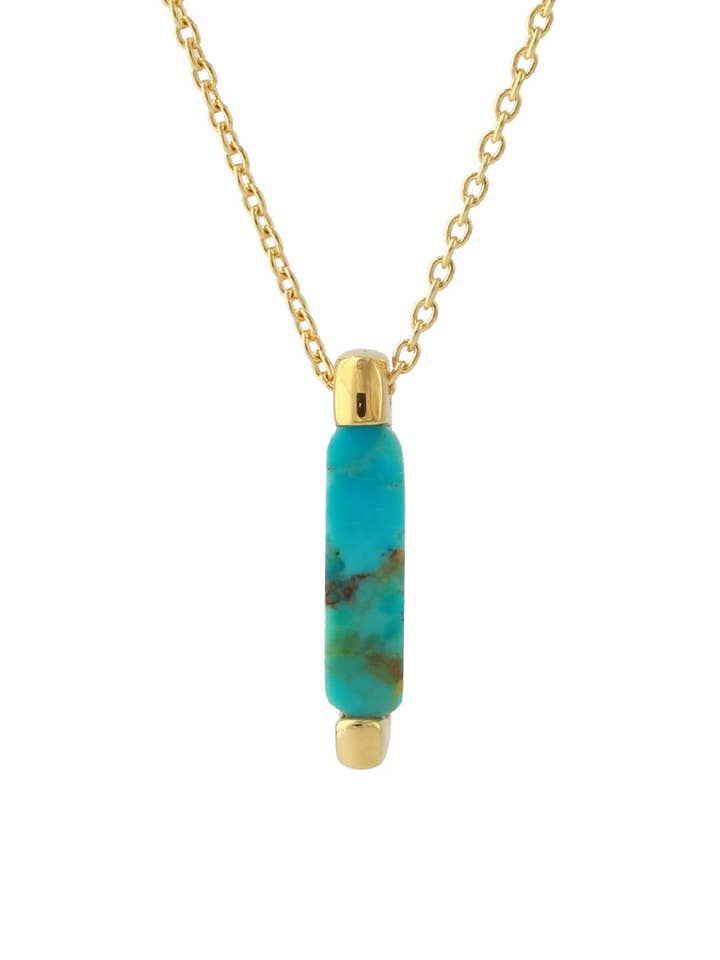 Silver necklace with 3.5x13mm turquoise, 18ct gold-plated, chain 40+5 cm for wholesale by Campur GmbH