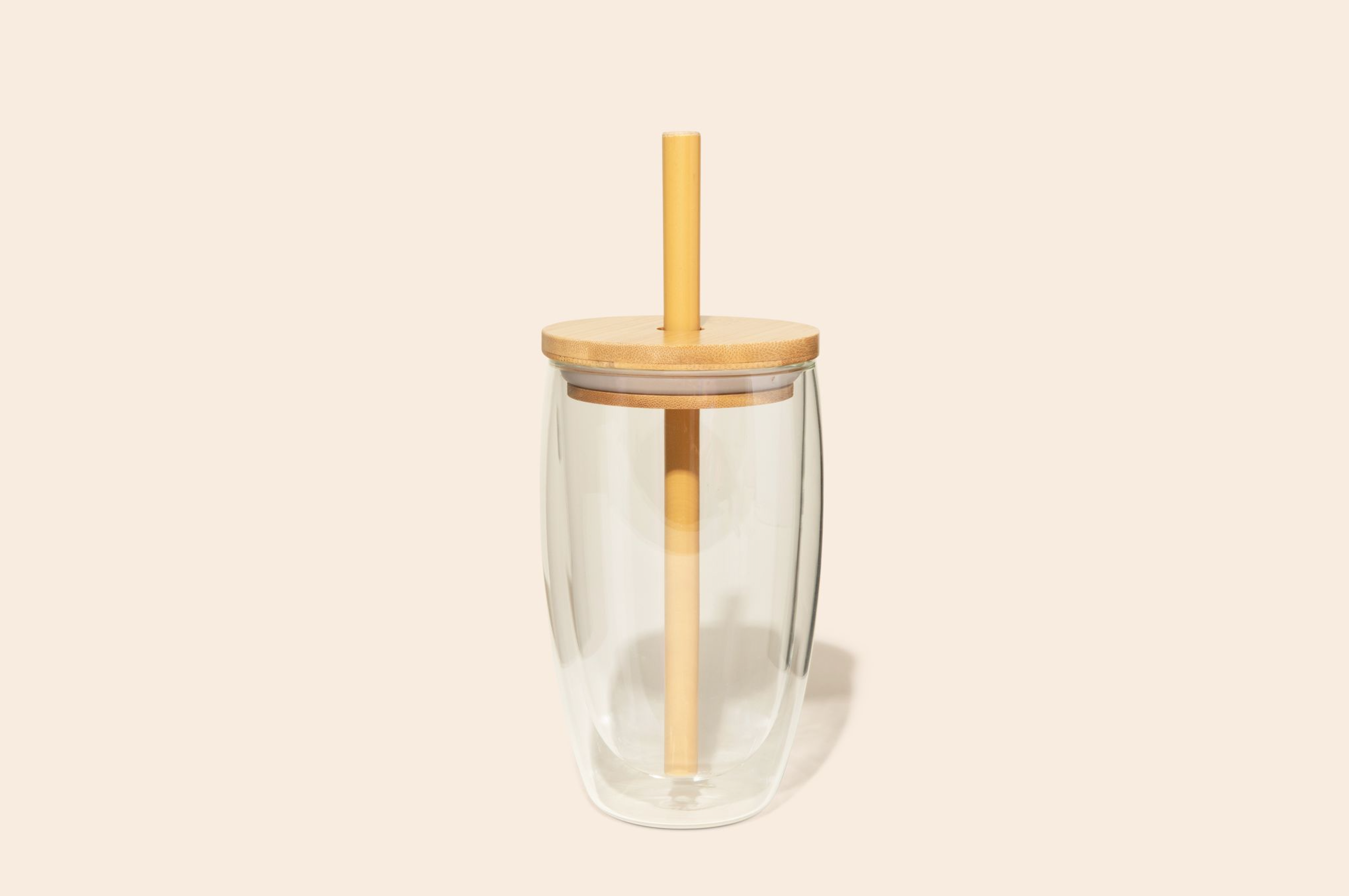 Bamboo Switch - Wholesale Drinkglas/beker - Herbruikbare glazen beker met bamboe deksel en rietje1