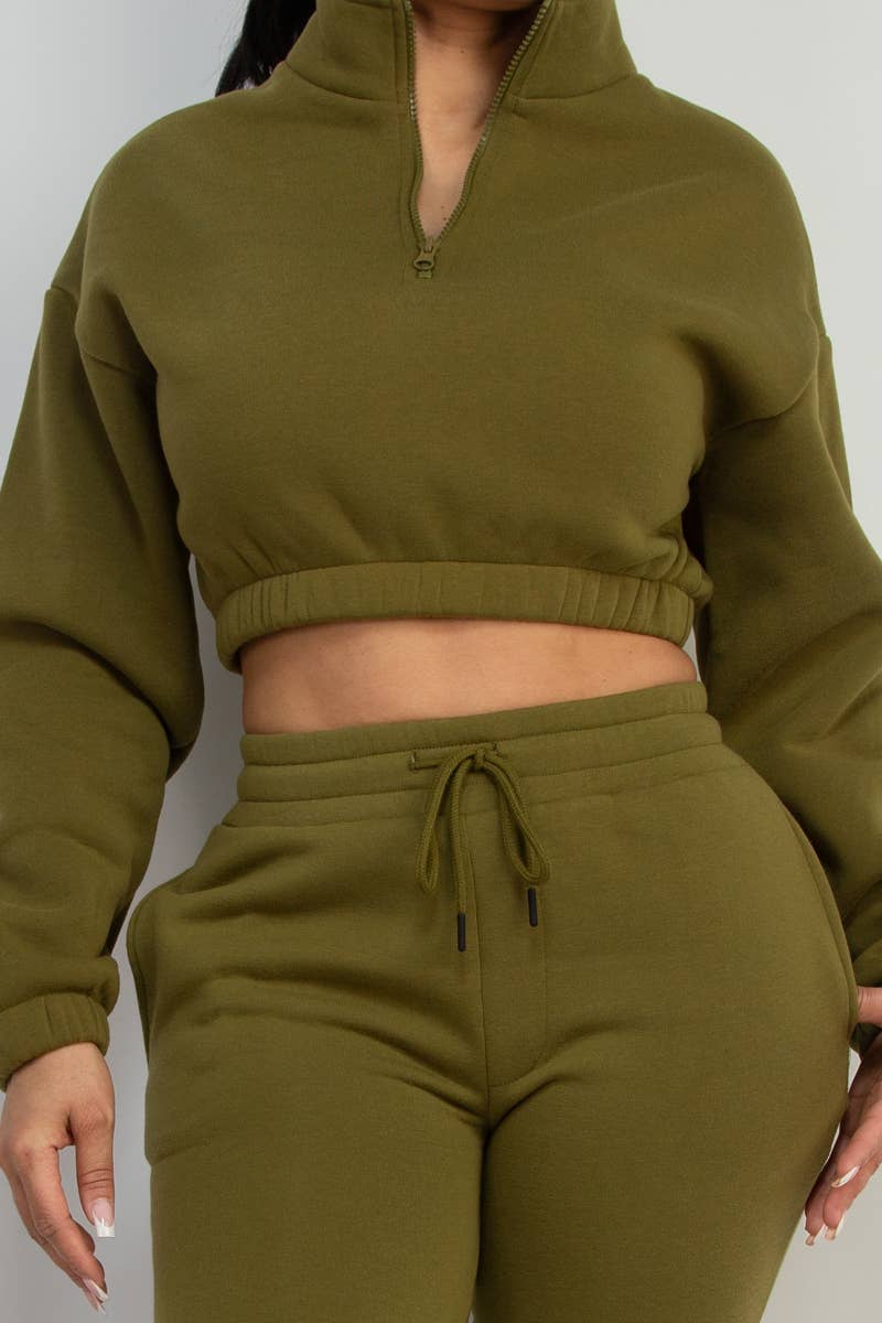 Boswell - Wholesale Lounge Set - Women's - FLEECE HALF ZIP TOP AND PANTS SETS1