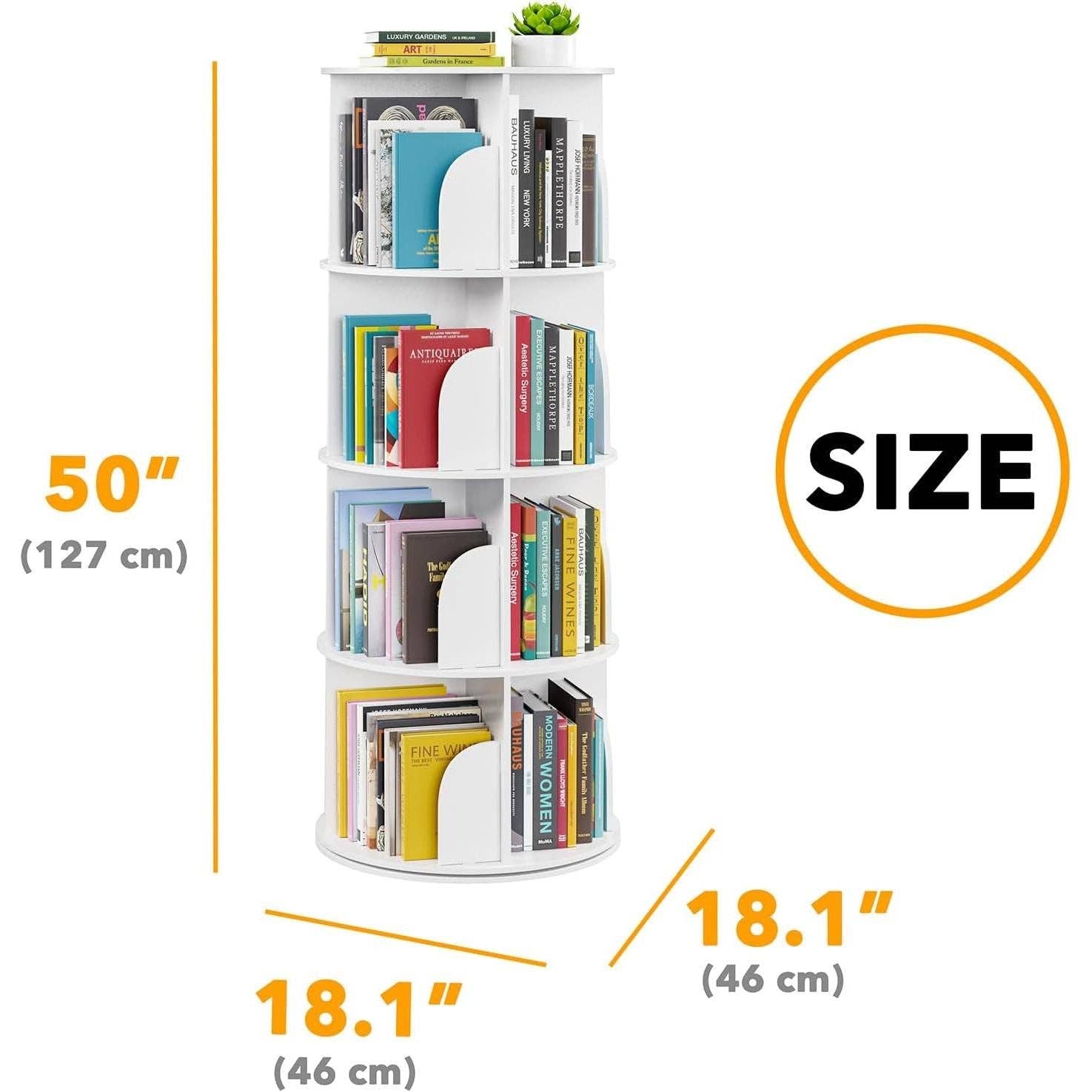 4 Tier Rotating Bookshelf Tower White Spinning Bookcase for wholesale on Faire1