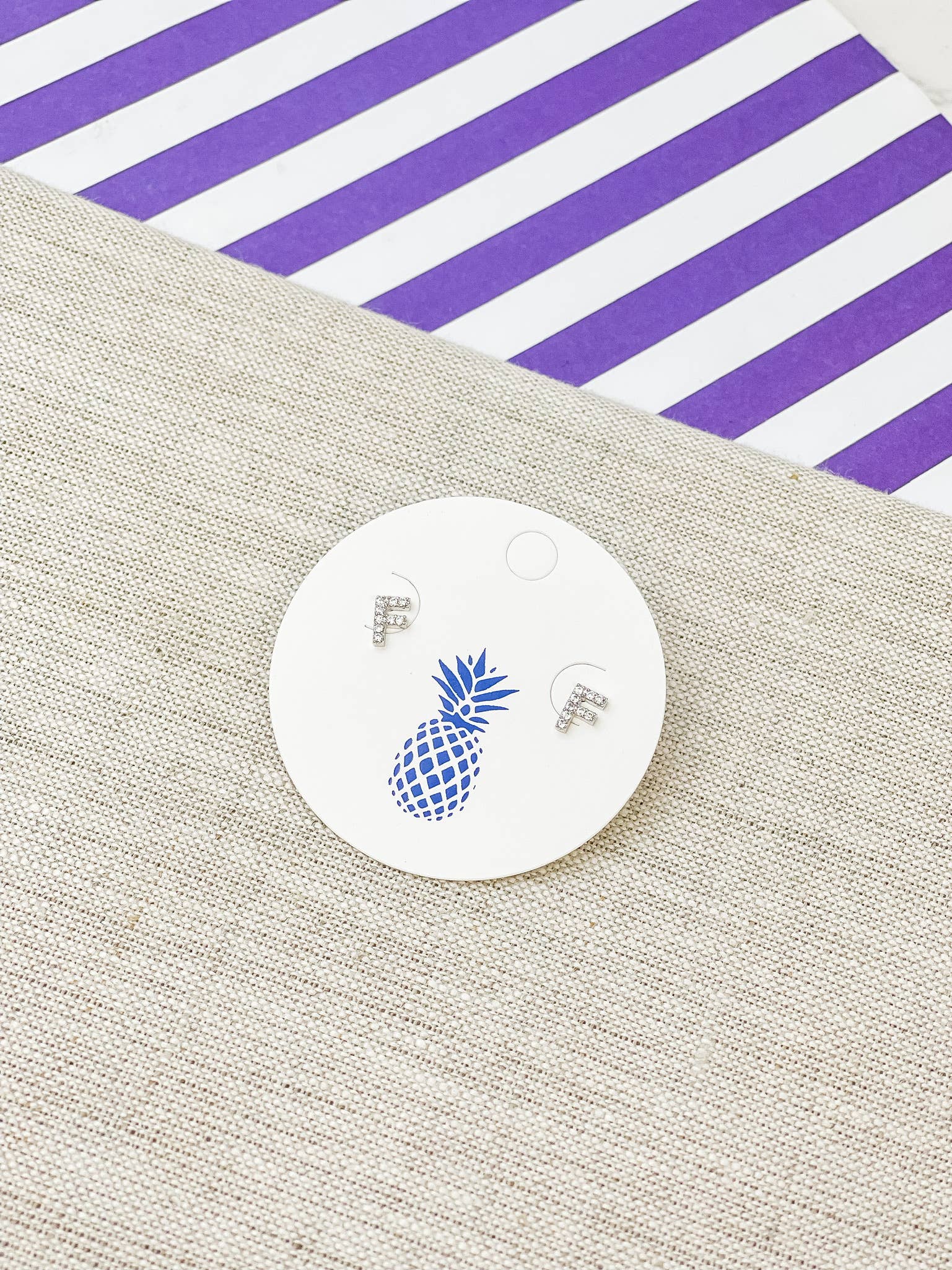 Prep Obsessed Wholesale - Wholesale Stud/Post Earrings - Cubic Zirconia Initial Stud Earrings- White Gold4