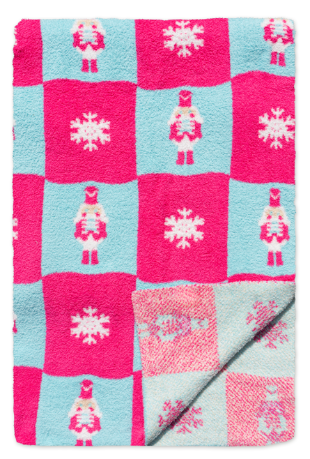 Living Royal - Wholesale Throw Blanket - Throw Blanket - Checkered w/ Nutcrackers & Snowflakes - Pink2