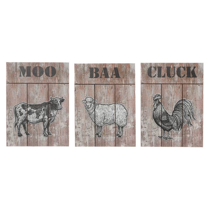 Houten wandbord met metalen accent Farm Animals Asstd voor wholesale door IH Casa Decor