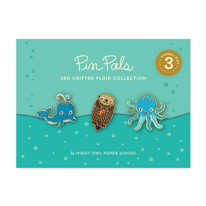 Night Owl Paper Goods - Wholesale Lapel Pin/Button - Sea Critter Enamel Pin Gift Set