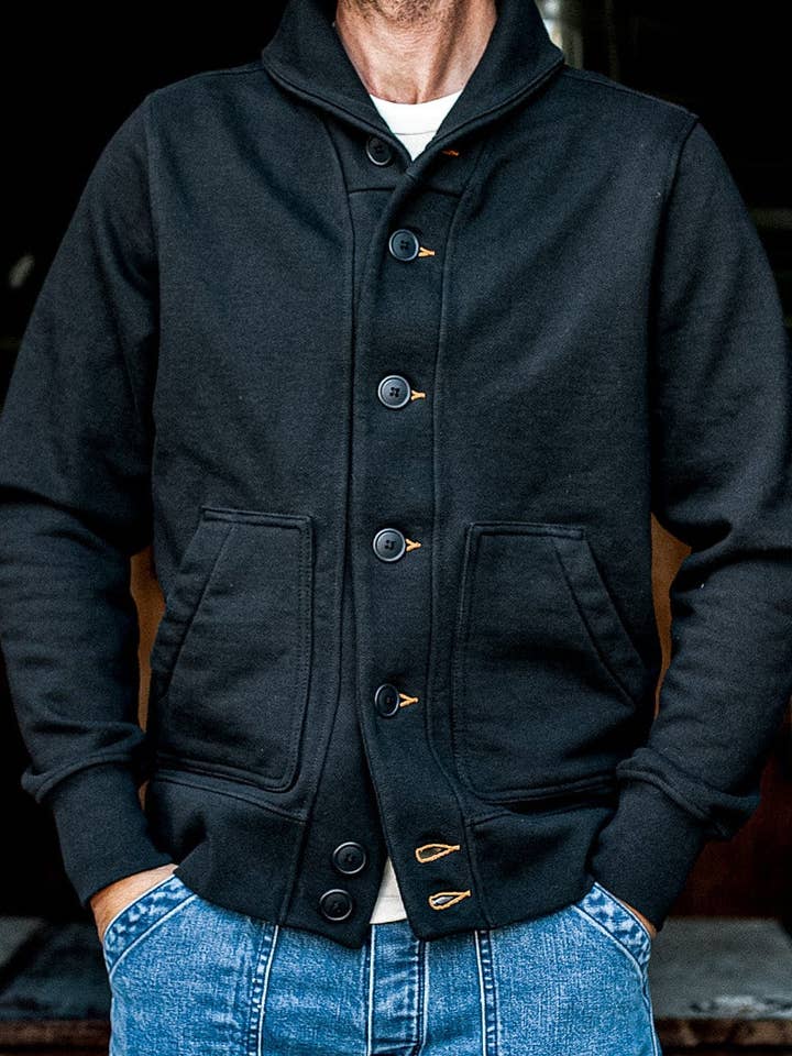 Men's Bodega Shawl Cardigan | 14oz 100% Cotton French Terry- Basalt for wholesale on Faire2