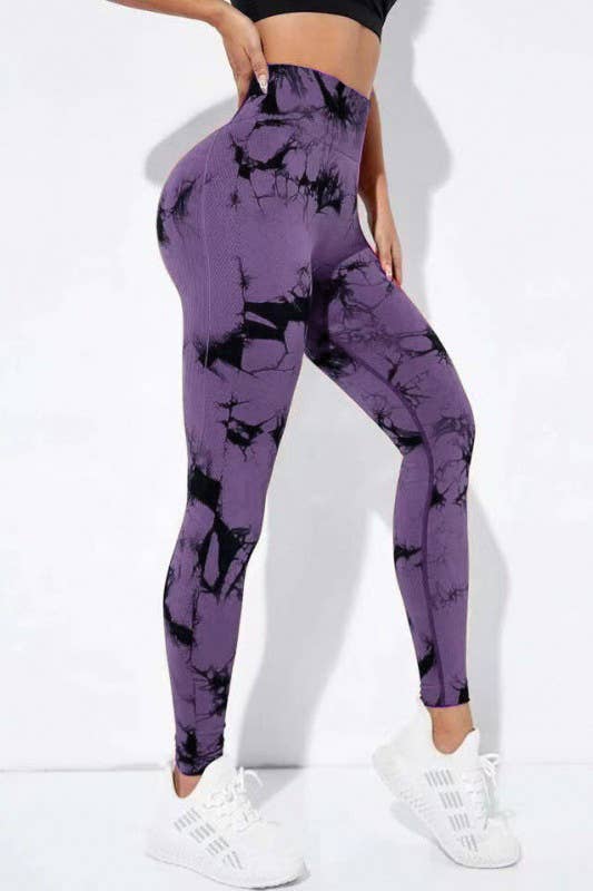 Color 5 - Wholesale Athletic/Lounge Leggings - Women's - Seamless tie dye high waist jacquard yoga scrunch legging 4
