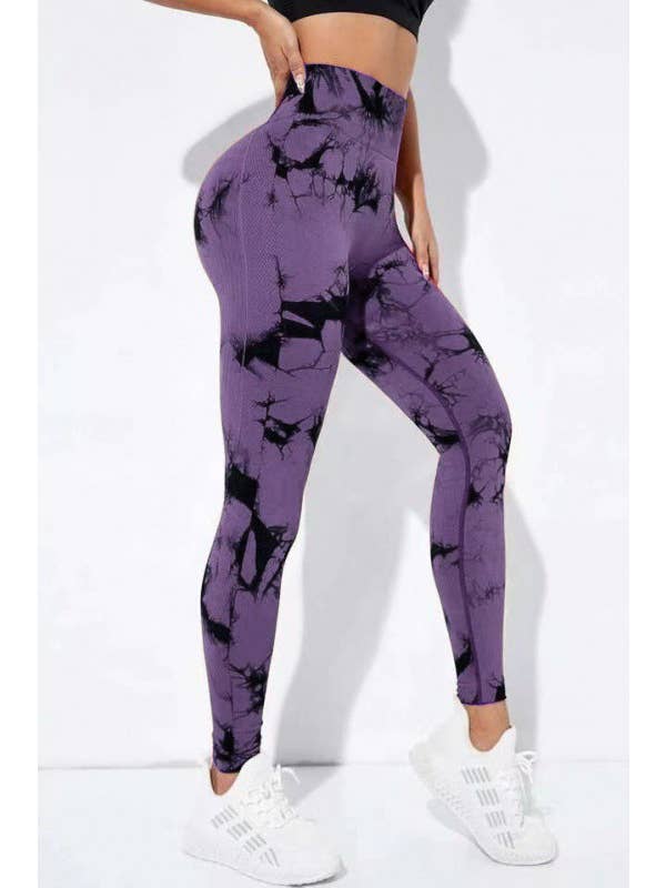 Color 5 - Wholesale Athletic/Lounge Leggings - Women's - Seamless tie dye high waist jacquard yoga scrunch legging 4