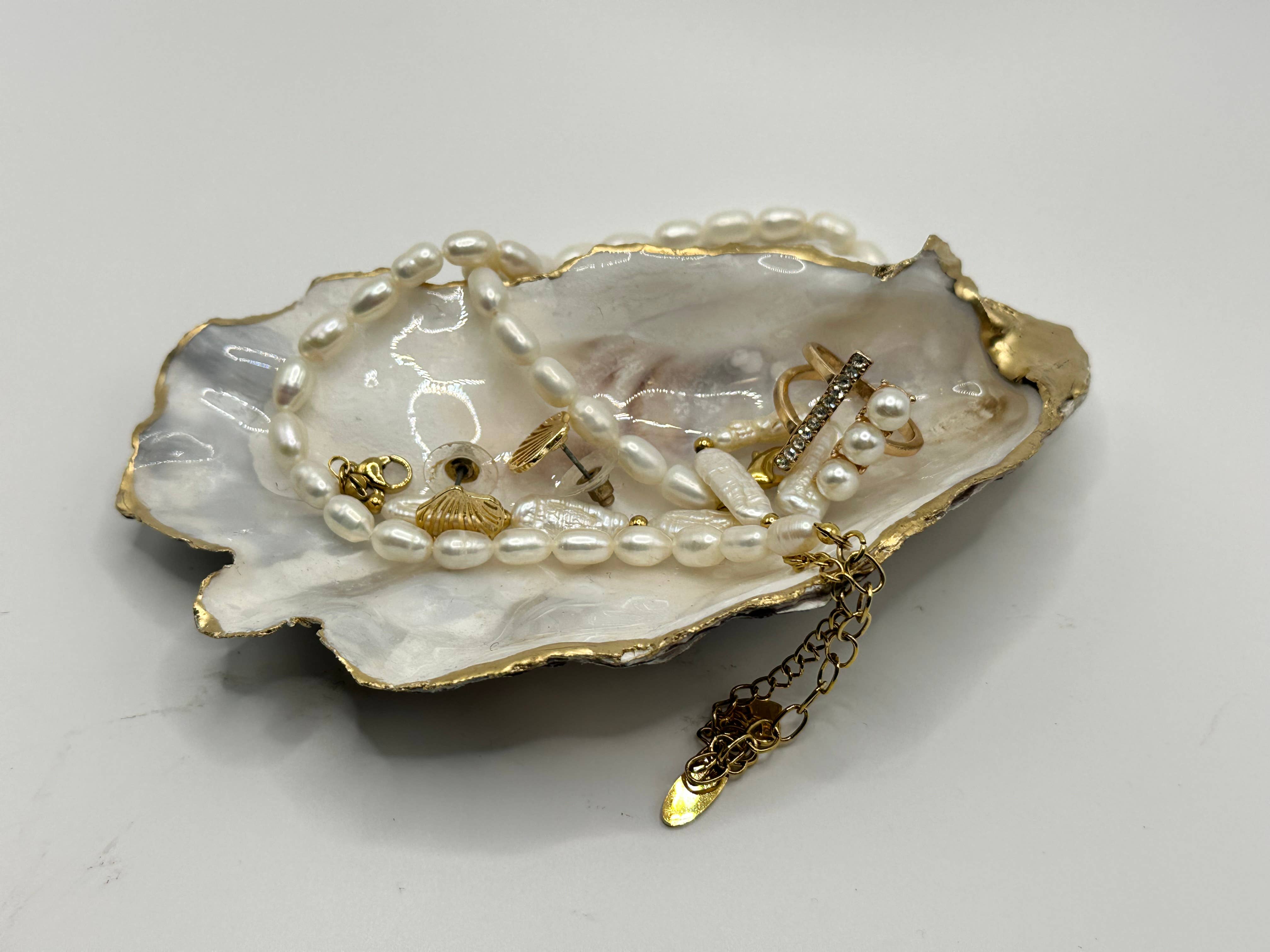 Shell Yeah By Jaks LLC - Wholesale Jewellery dish - Golden Coast Oyster Shell Jewelry Tray – Gold Rim12