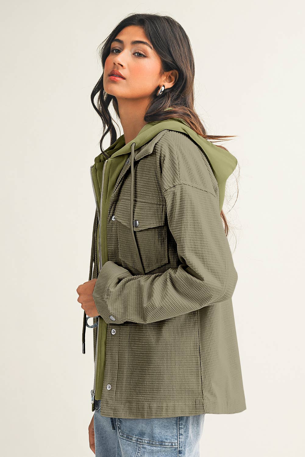 Little Daisy Closet - Wholesale Shirt Jacket/Shacket - Women's -  LDC Solid Textured Patchwork Flap Pocket Shacket7