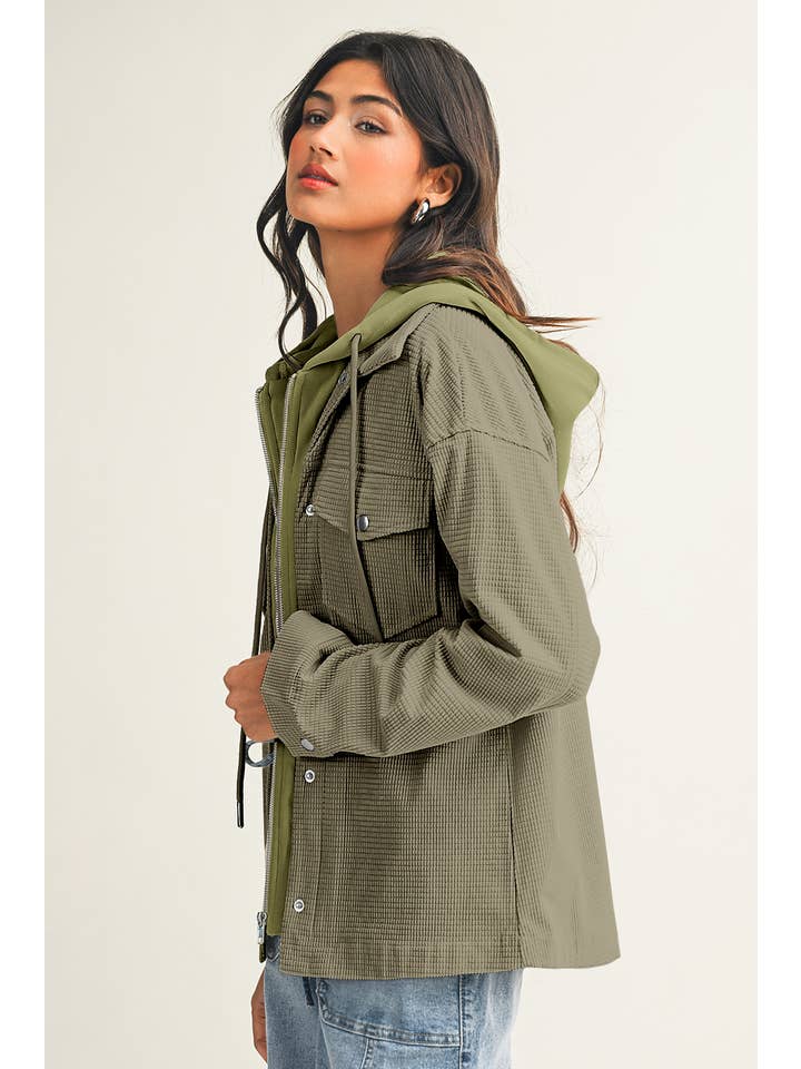 Little Daisy Closet - Wholesale Shirt Jacket/Shacket - Women's - LDC Solid Textured Patchwork Flap Pocket Shacket7