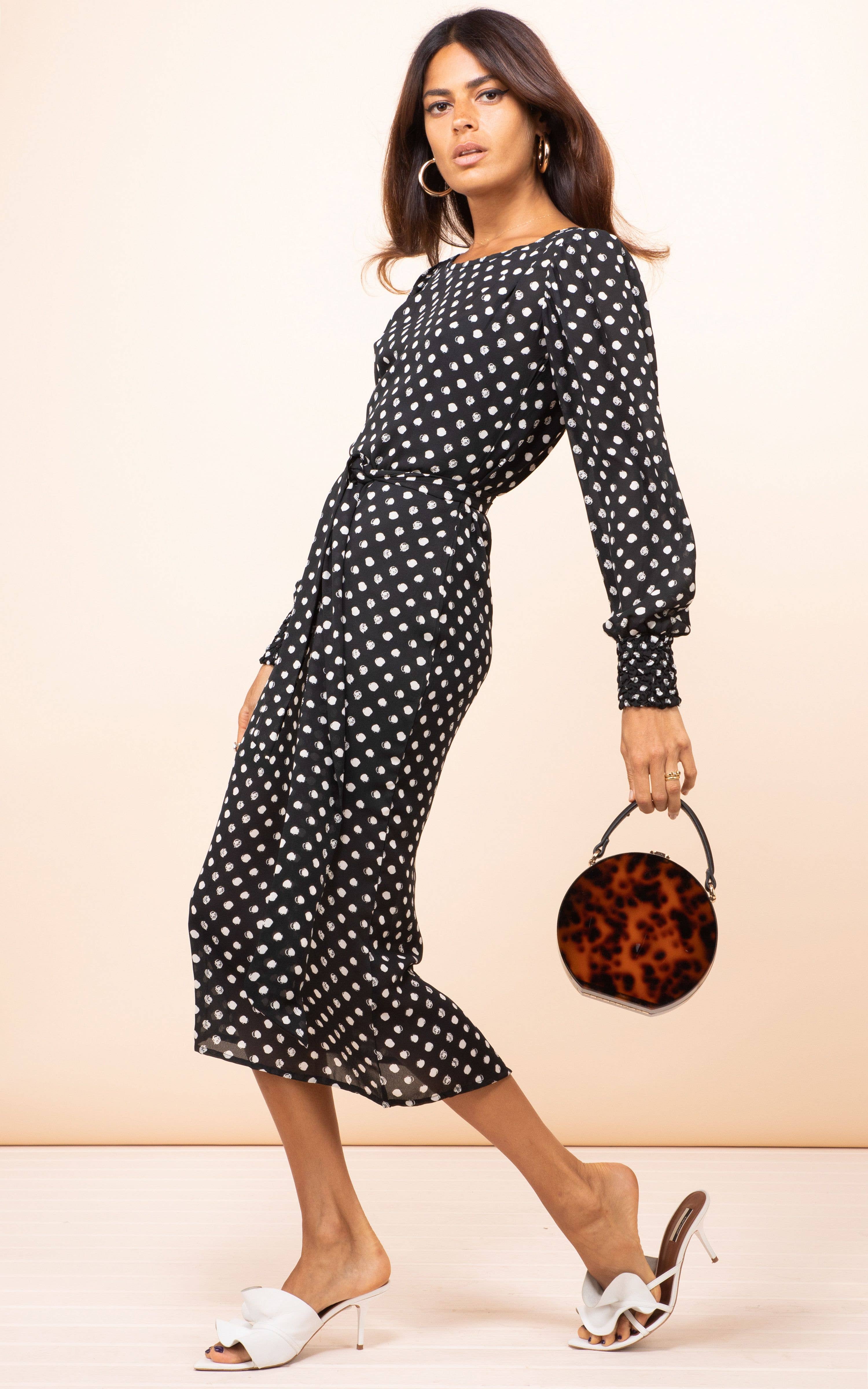 REMOVED BRAND - Wholesale Dress - Women's - Sabina Midi Dress - Black Dotty2