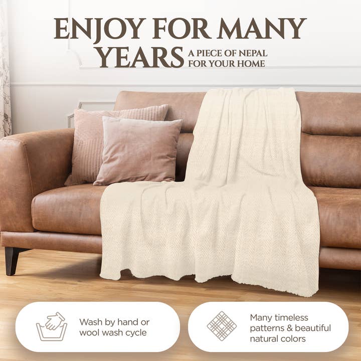 yanopurna - Wholesale Throw blanket - Cashmere blanket with large herringbone - white5