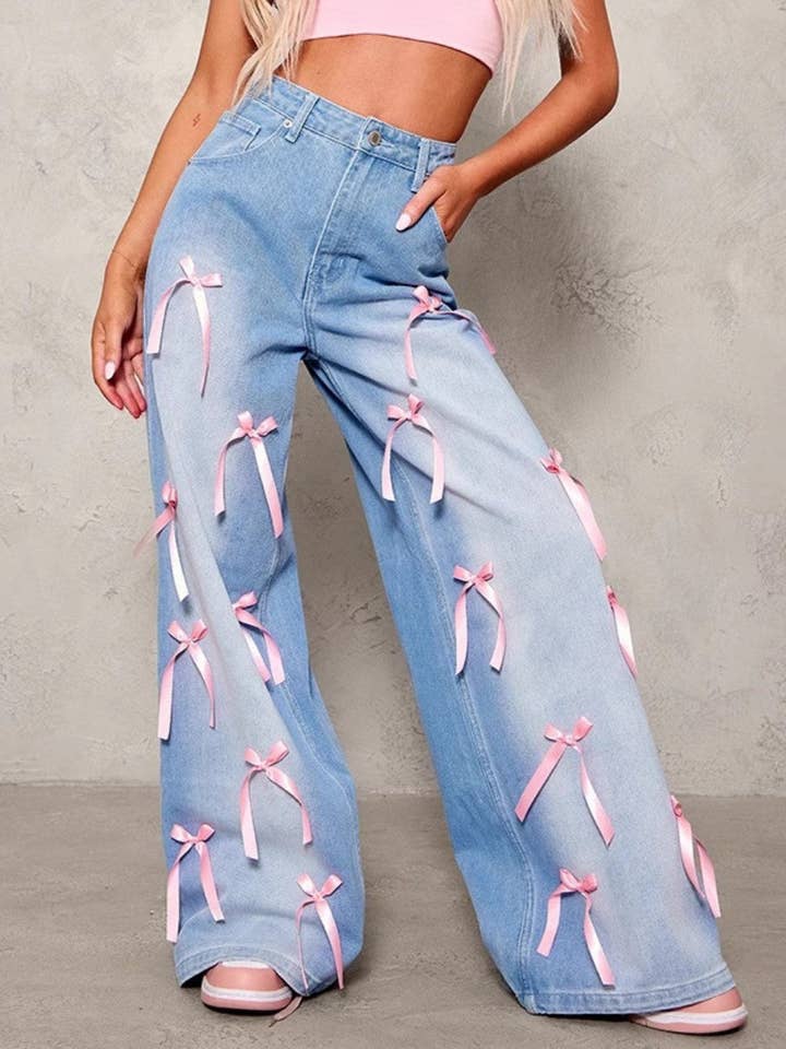 Bow Washed Loose Street Jeans DP25B810 for wholesale by Dipped Shop