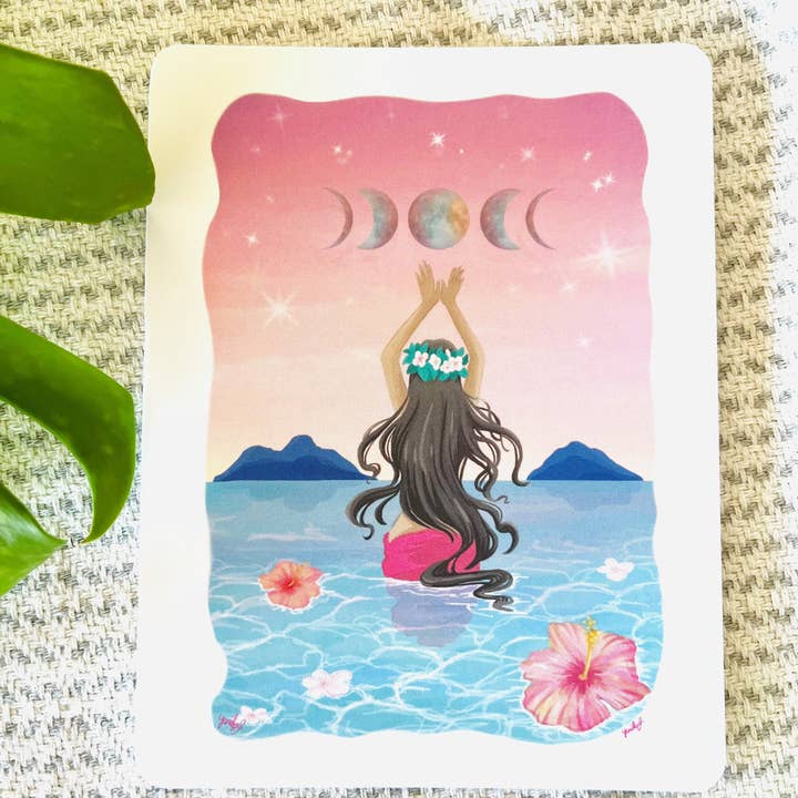 Island Stickers & More / Yuriko J. Design – Großhandel Postkarten – Lanikai Moon Postkarte mit abgerundeten Ecken