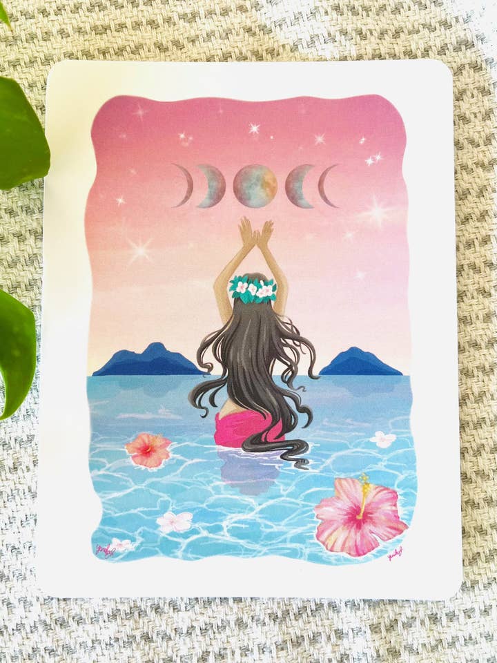 Lanikai Moon Rounded Corner Postcard for wholesale by Island Stickers & More / Yuriko J. Design
