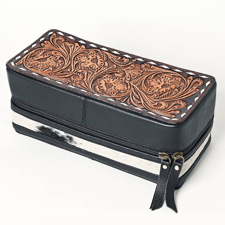 ADBGA453A American Darling Tooled Leather Cowhide Jewelry Accessory Case Western Organizer Box for wholesale by LS Western