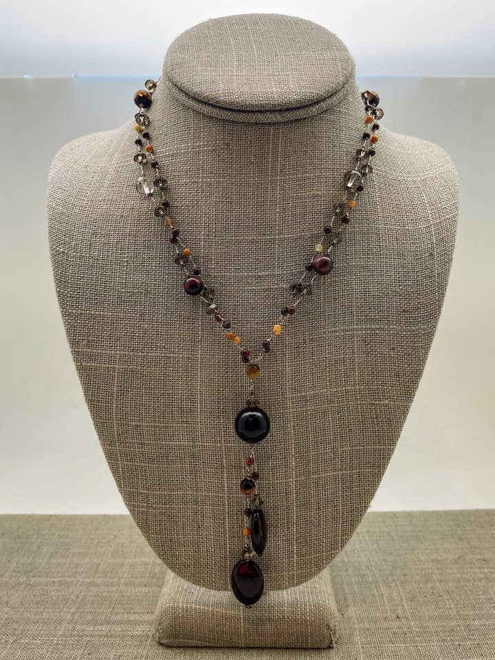 Halvædelsten halskæde med tredobbelt sten dråbe for engroshandel hos Crossroads Accessories Inc