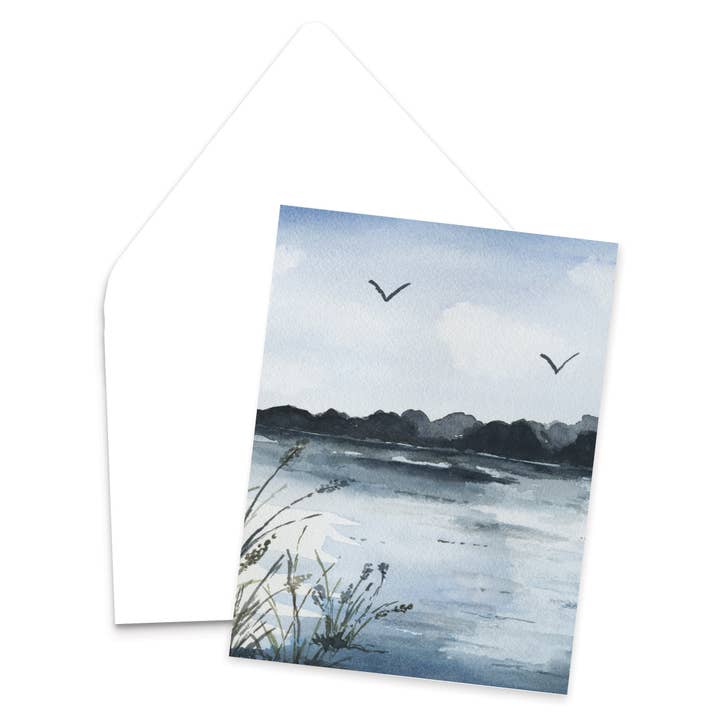 Morning on the Lake | Watercolor Landscape Greeting Card for wholesale by Letter Lane Design Studio