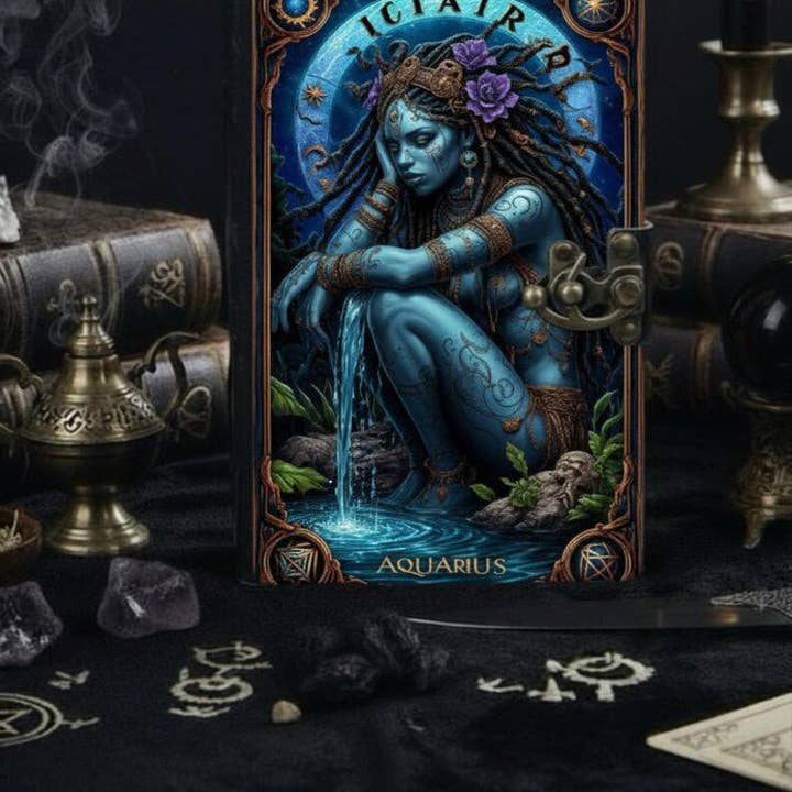 Aquarius Grimoir Vintage leather journal Zodiac Leather book and other Purchase Wholesale lc209. Free Returns & Net 60 Terms on Faire trending on Faire.