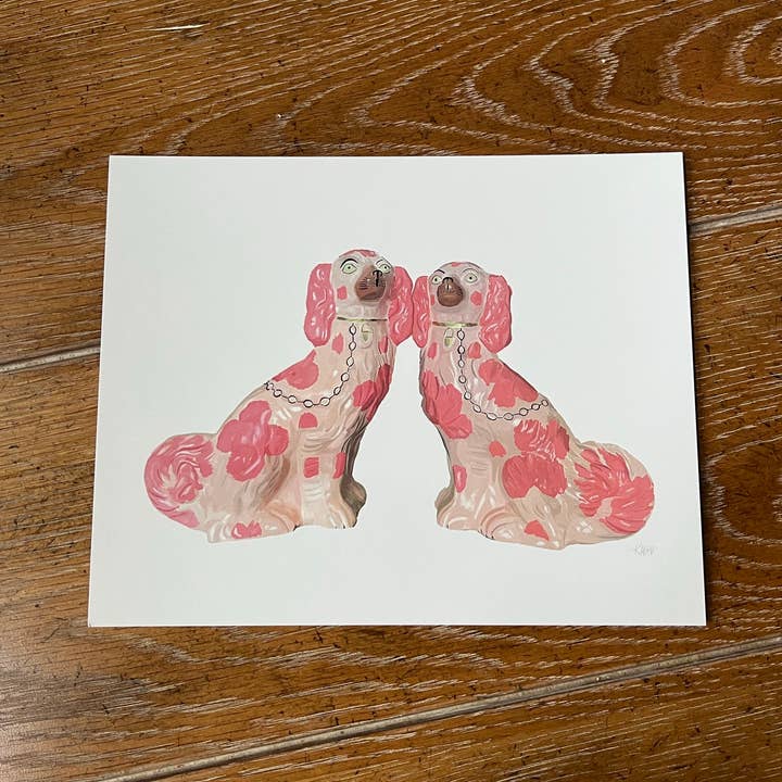 Staffordshire Dog Pair Art Print (Pink) for wholesale by Art and Soul