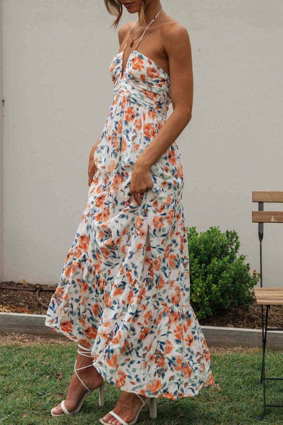 Rosa Clothing - Wholesale Dress - Women's - Plunge halter backless floral swing maxi sun dress17