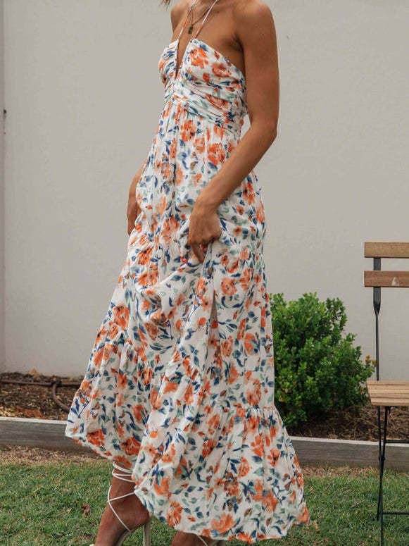 Rosa Clothing - Wholesale Dress - Women's - Plunge halter backless floral swing maxi sun dress17