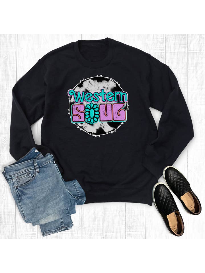 Black Western Soul Turquoise Concho Sweatshirt for wholesale on Faire