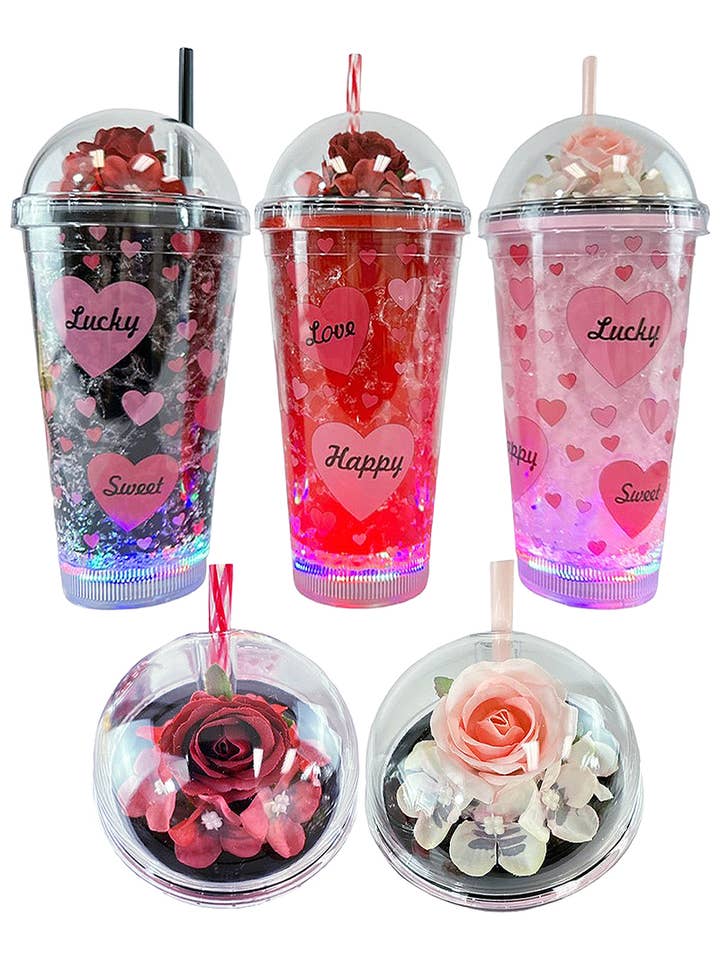 Artificial Rose LED Light-Up Frosty Tumbler Cup for wholesale by Cap Zone
