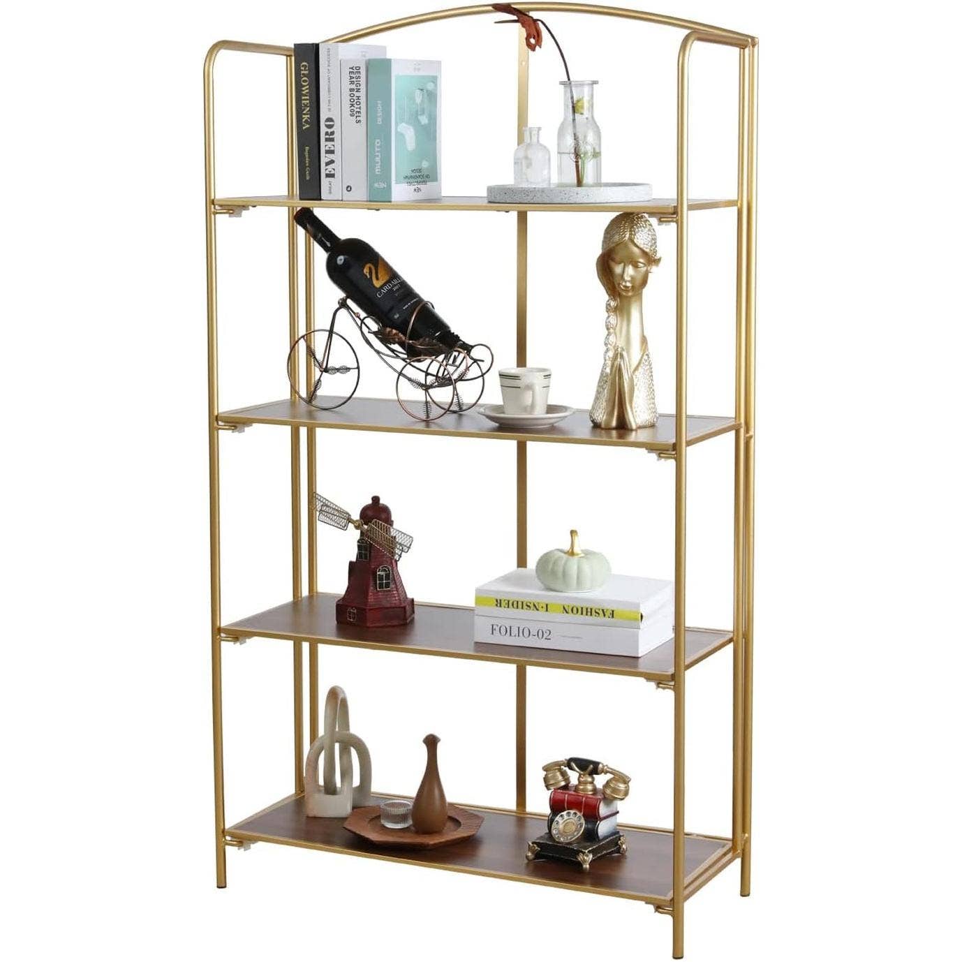 No Assembly Foldable Bookshelf 4 Tier Gold Bookcase for wholesale on Faire6