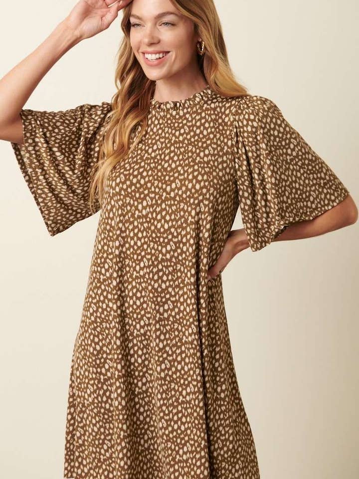 mittoshop - Wholesale Dress - Women's - ANIMAL PRINT RUFFLE MOCK NECK MINI DRESS2