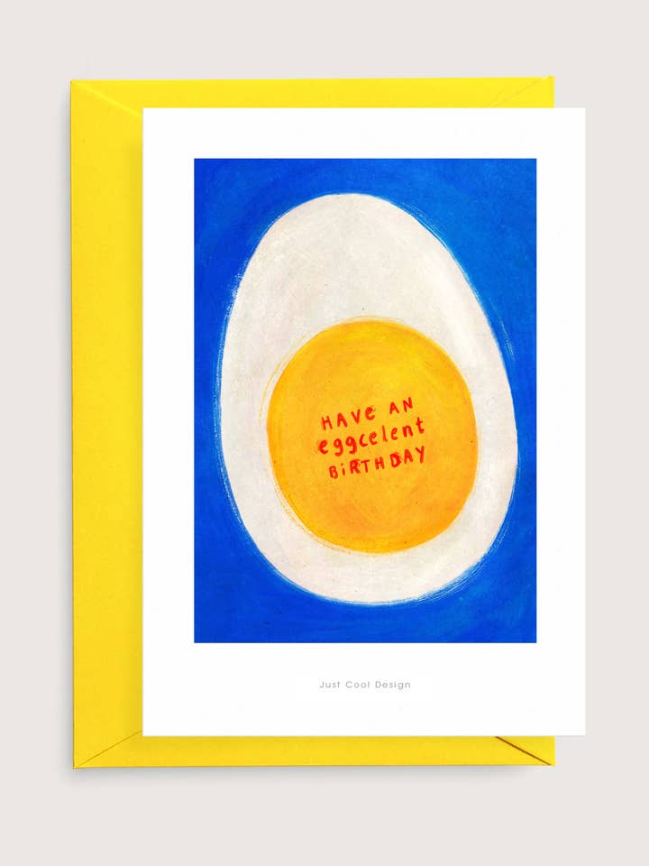 Eggcelent birthday mini art print | Happy birthday card for wholesale by Just Cool Design
