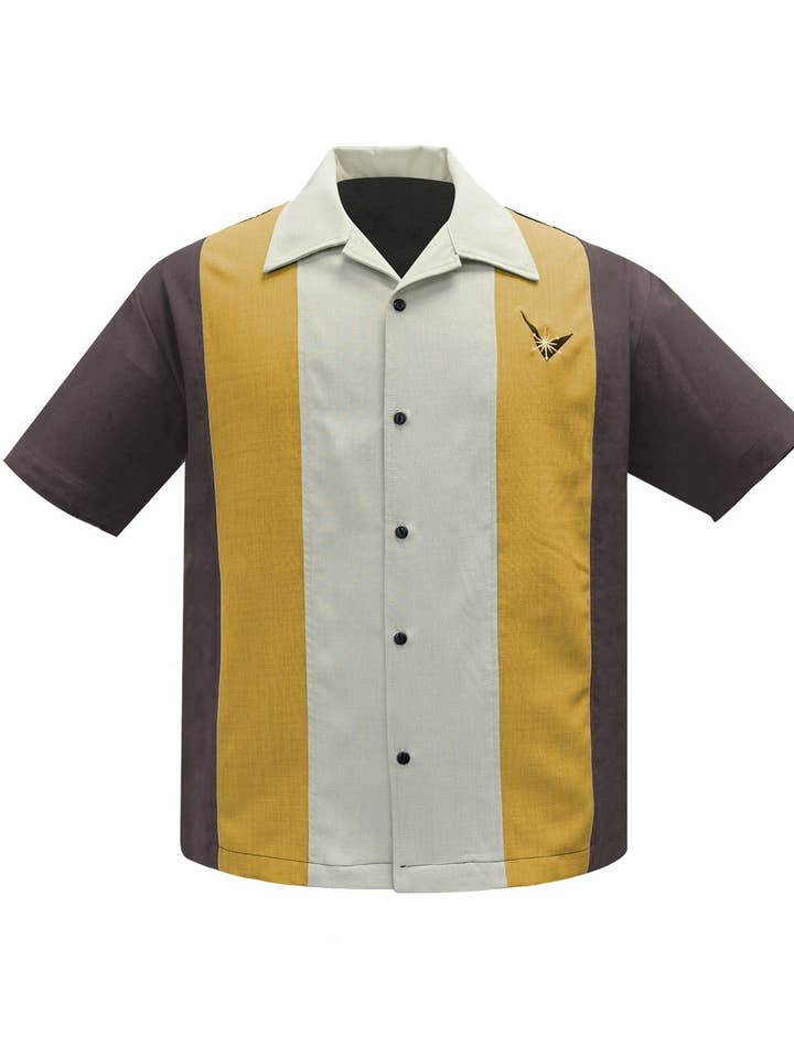 Atomic Mad Men Bowling Shirt in Coffee/Mustard/Stone for wholesale by Steady Clothing