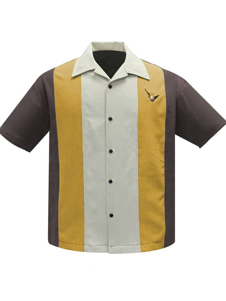 Steady Clothing - Wholesale Button Down Shirt - Men's - Atomic Mad Men Bowling Shirt in Coffee/Mustard/Stone