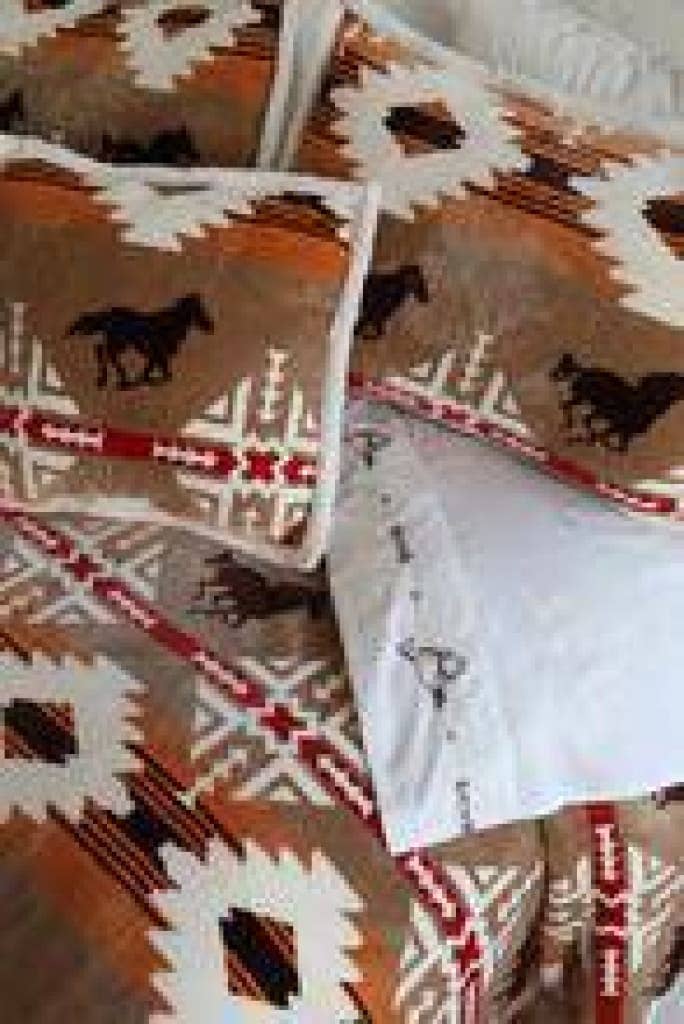 Linen Mart - Wholesale Bedding Blanket - Southwestern Wild Running Horses Lodge Sherpa Fleece Blanket4
