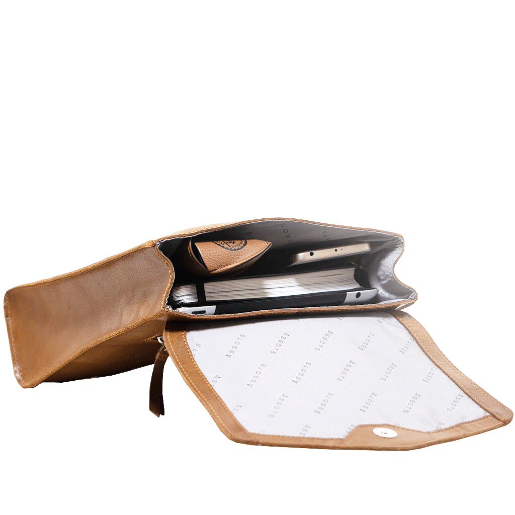 Assots London - Wholesale Backpack - Women's - 'MARGARET' Tan Natural Grain Polished Leather Flap Over Ba6